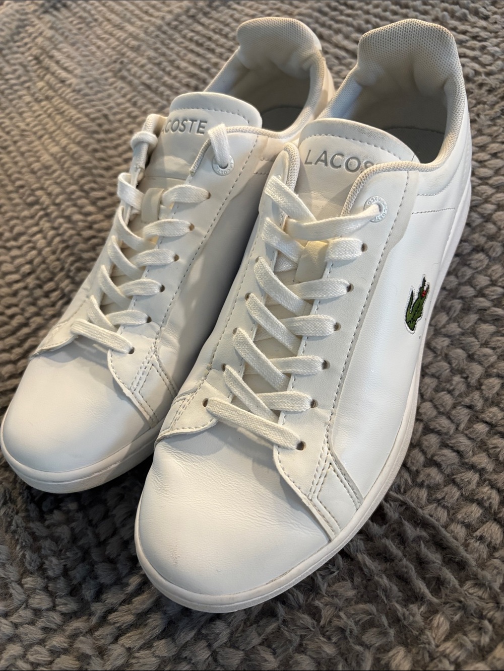 Lacoste White Leather Sneakers with Green Croc Accent